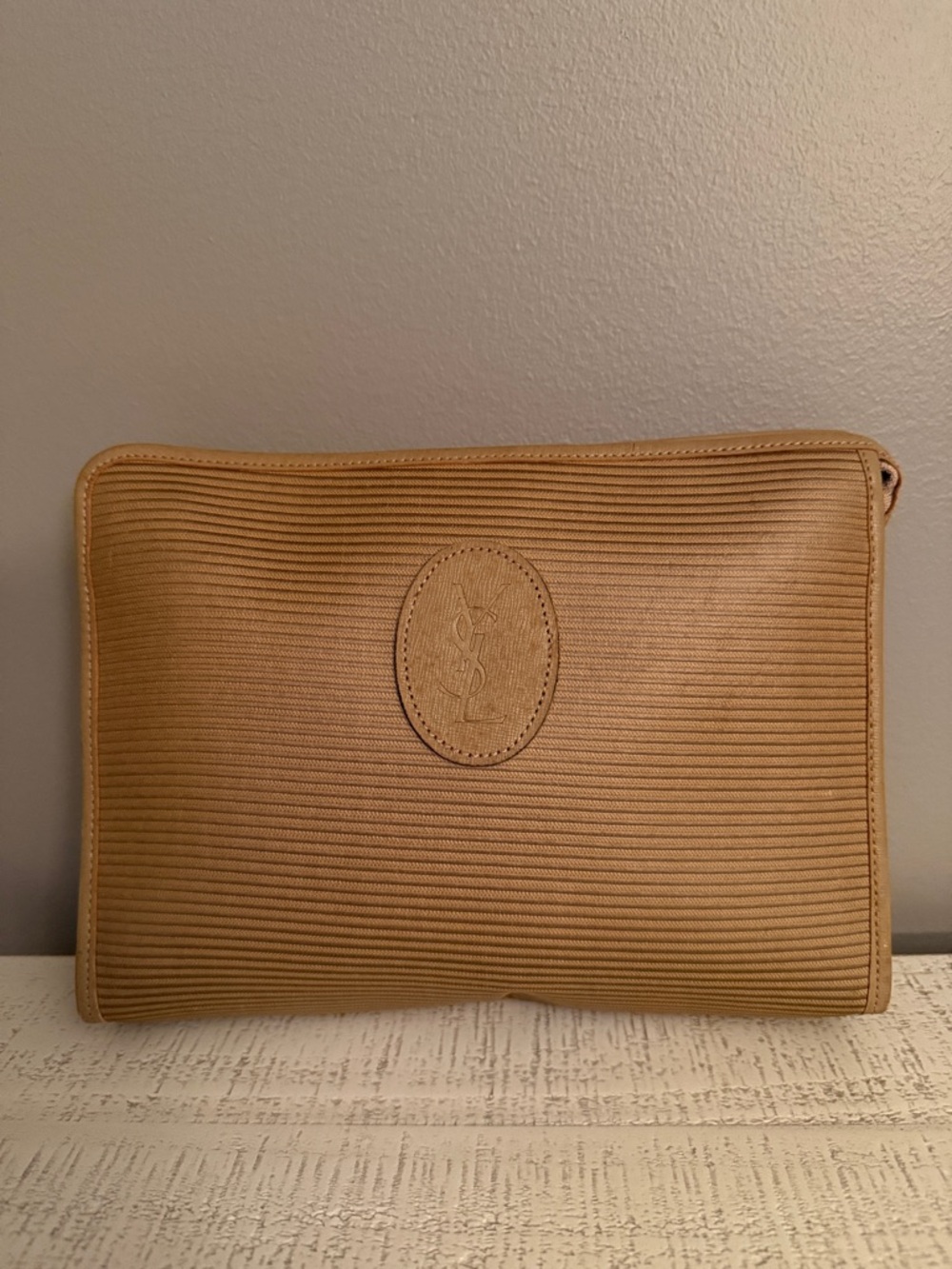 Yves Saint Laurent Tan Textured Cosmetic Pouch